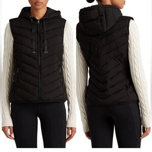 Lauren Ralph Lauren Stretch Hooded Puffer Vest in Black Insulated Jacket L Large